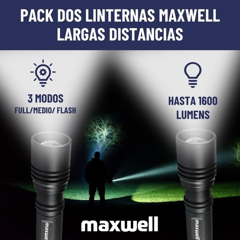 Linterna Led Tactica Set de 2 Maxwell Bateria Impermeable-1
