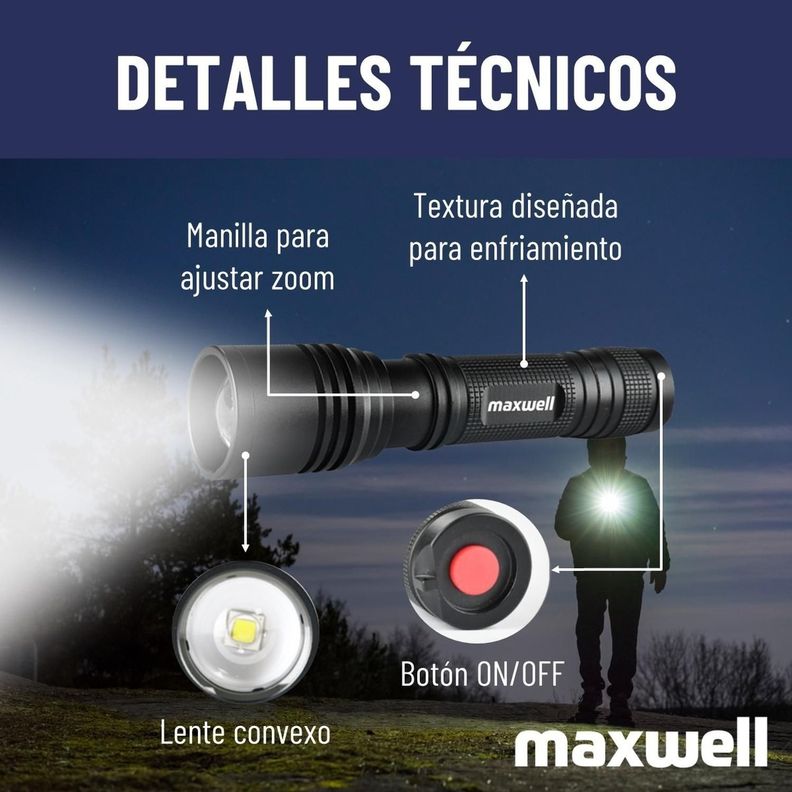 Linterna Led Tactica Set de 2 Maxwell Bateria Impermeable-2