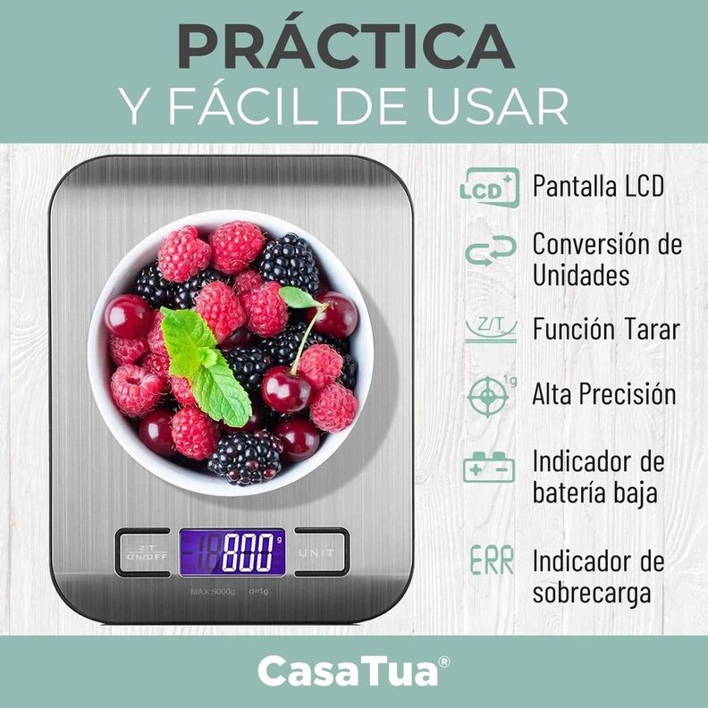Balanza Pesa Digital Cocina Gramera Acero Inoxidable 5 Kilos-1