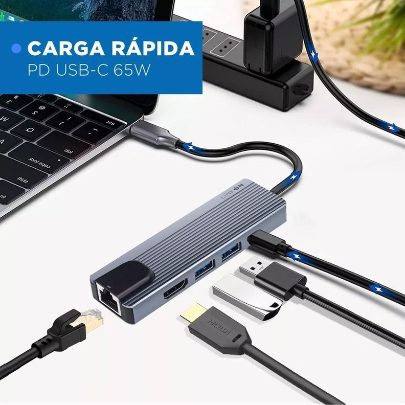 Hub Adaptador Usb Tipo C 5 En 1 Linkon Rj45 Para Mac Windows-2