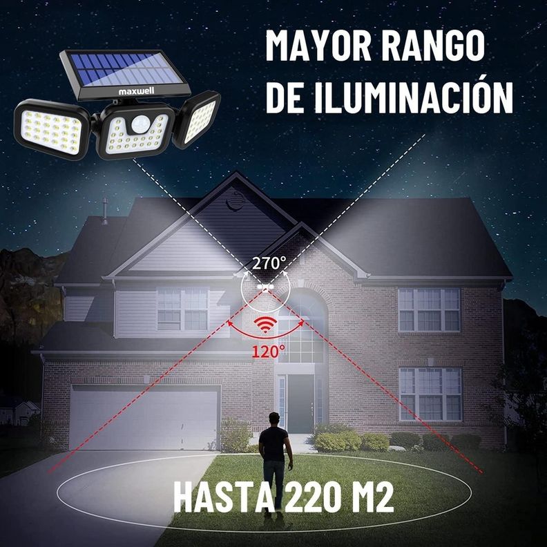 Foco Led Solar Exterior Maxwell Sensor Movimiento 3 Direcc-5