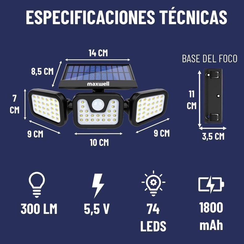 Foco Led Solar Exterior Maxwell Sensor Movimiento 3 Direcc-8