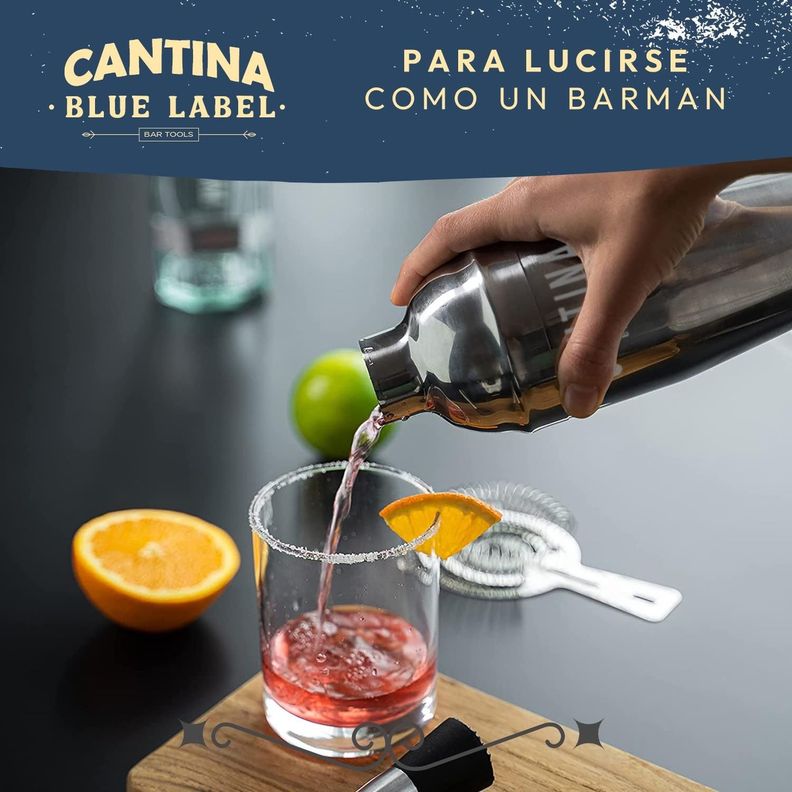 Coctelera Set Bartender Bar 12 piezas Inoxidable Base Madera-2