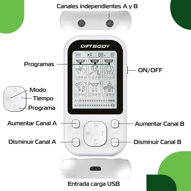 Tens Electroestimulador Liftbody Electroterapia Muscular Usb-4