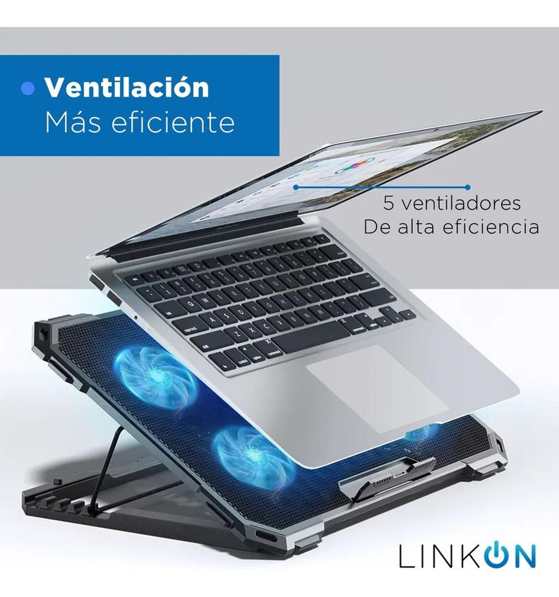 Base Ventilador Notebook Enfriador 5 Ventiladores 2 USB-1