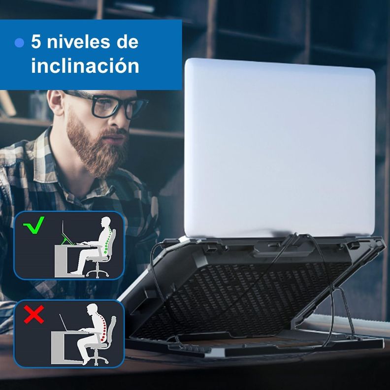 Base Ventilador Notebook Enfriador 5 Ventiladores 2 USB-2