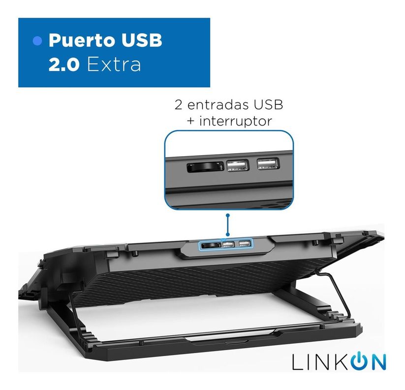 Base Ventilador Notebook Enfriador 5 Ventiladores 2 USB-3