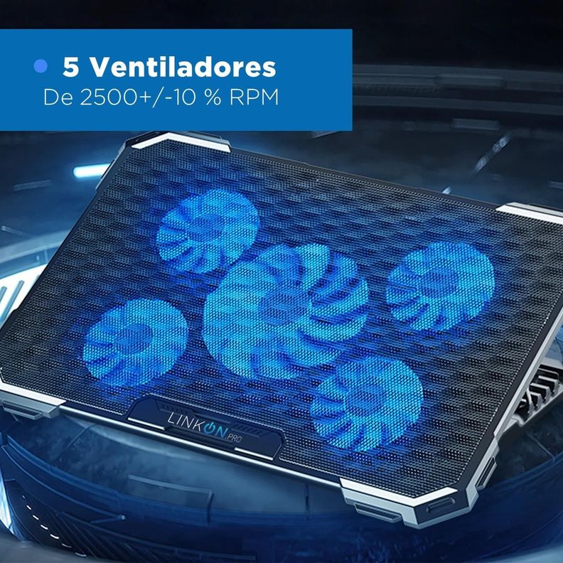 Base Ventilador Notebook Enfriador 5 Ventiladores 2 USB-6