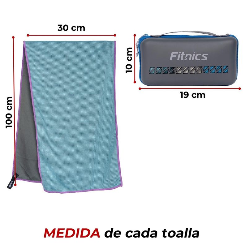 Toalla Microfibra Set de 3 Fitnics 100x30 Ejercicio +Estuche-7