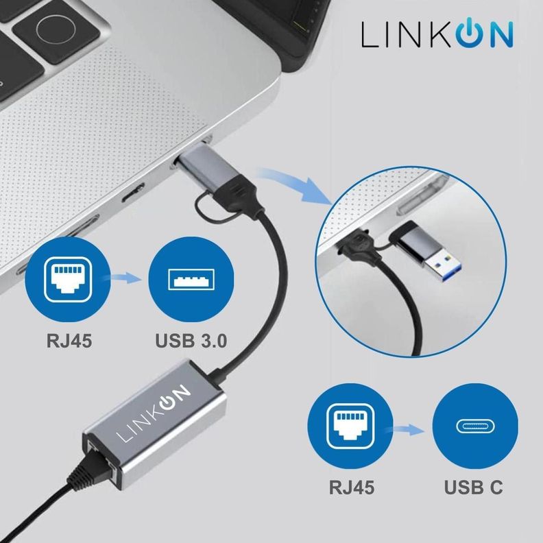 Adaptador 2en1 Usb A y C a Rj45 LAN Ethernet 10/100/1000Mbps-2