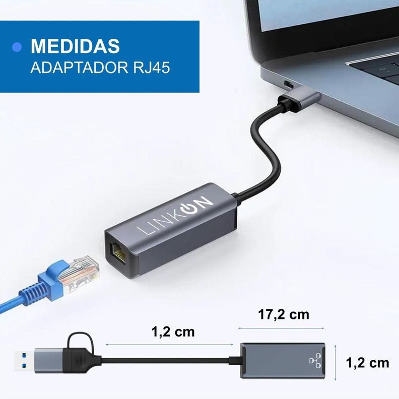 Adaptador 2en1 Usb A y C a Rj45 LAN Ethernet 10/100/1000Mbps-4