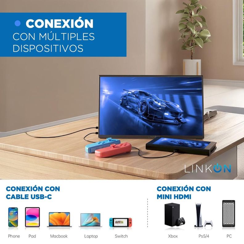 Monitor Portatil Full HD 15.6" Multiples Conexiones Linkon-3