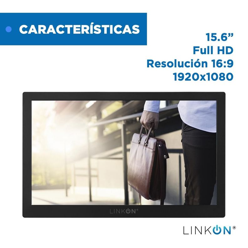 Monitor Portatil Full HD 15.6" Multiples Conexiones Linkon-4