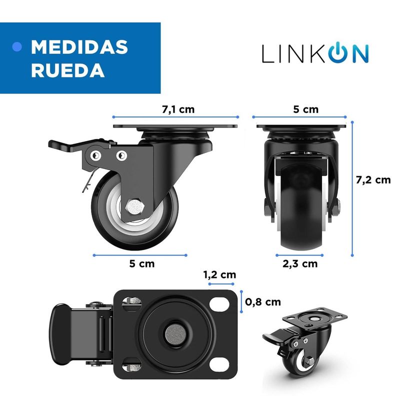 Ruedas Muebles Industriales con Freno 2" Linkon Set 4-6