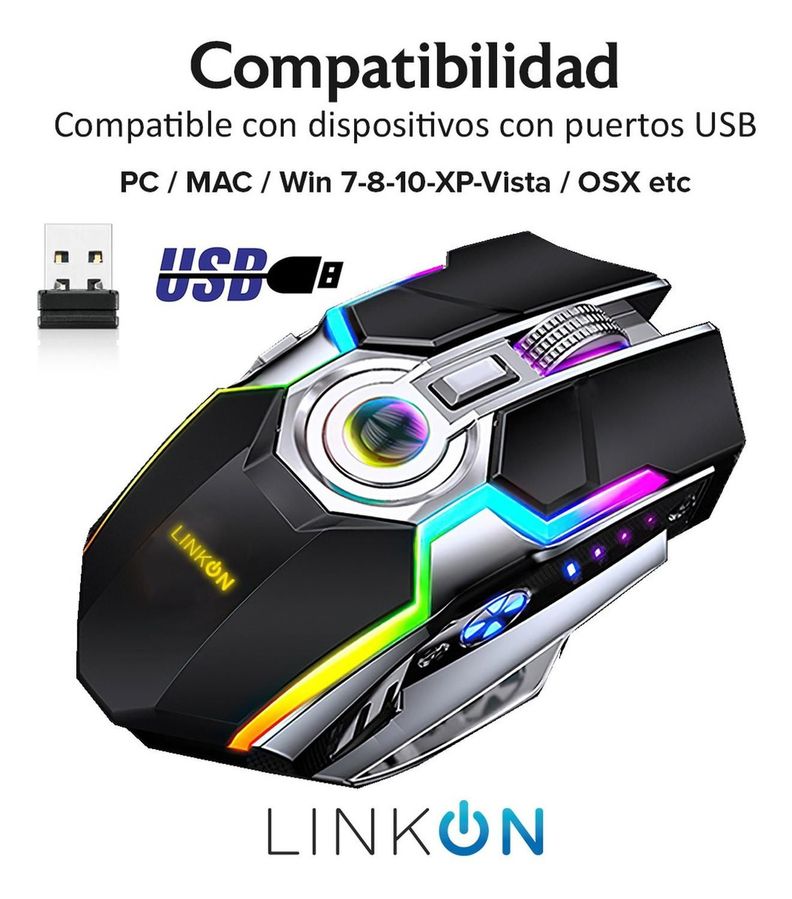 Mouse Gamer Inalambrico Recargable USB Windows Optico RGB-3