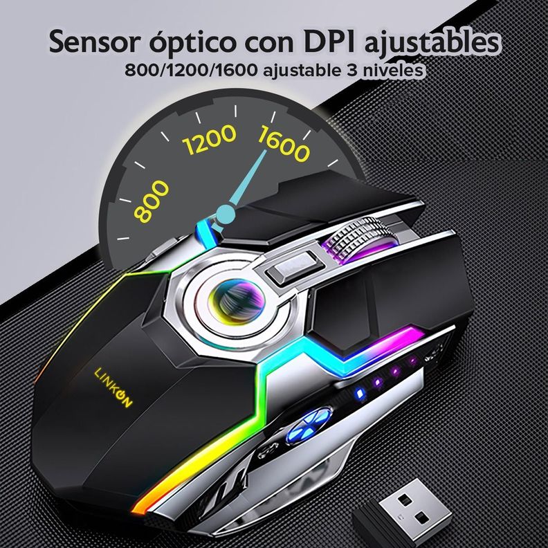 Mouse Gamer Inalambrico Recargable USB Windows Optico RGB-4
