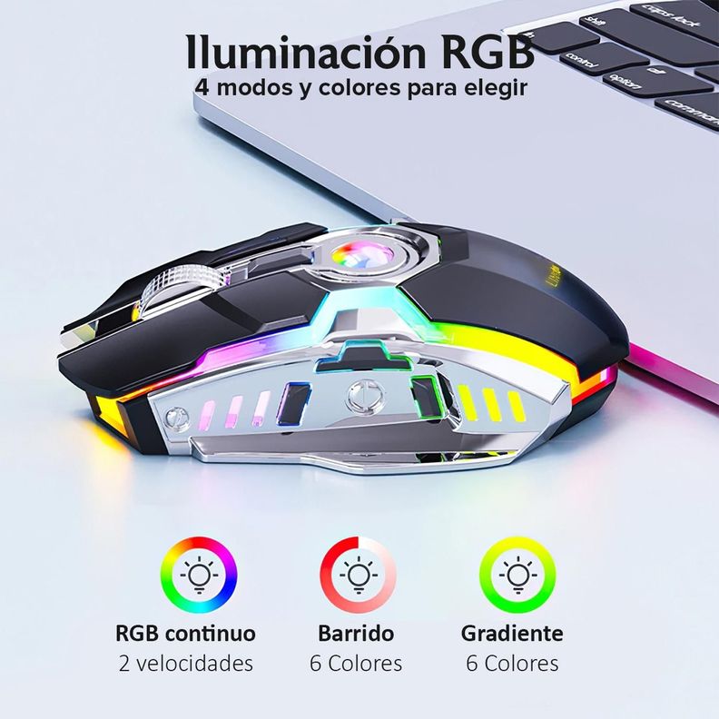 Mouse Gamer Inalambrico Recargable USB Windows Optico RGB-5