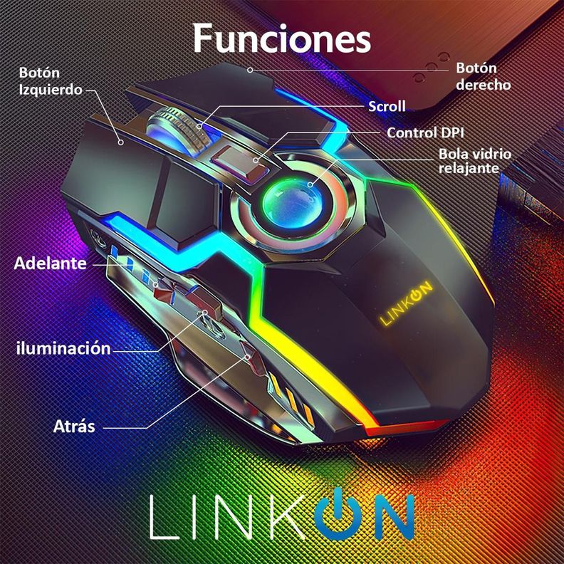 Mouse Gamer Inalambrico Recargable USB Windows Optico RGB-6