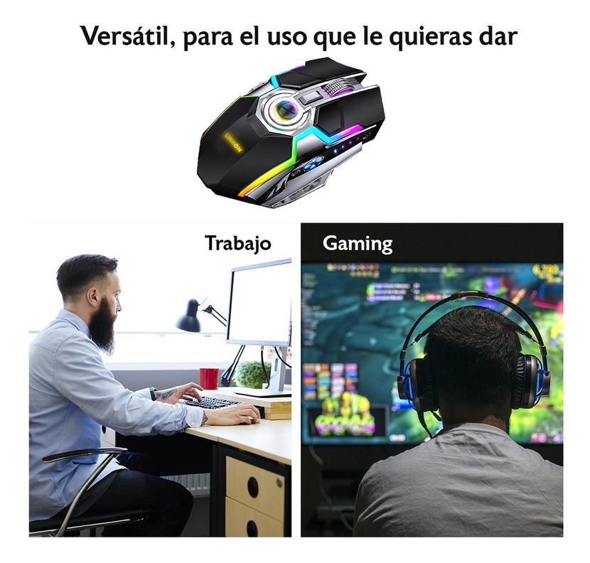 Mouse Gamer Inalambrico Recargable USB Windows Optico RGB-8