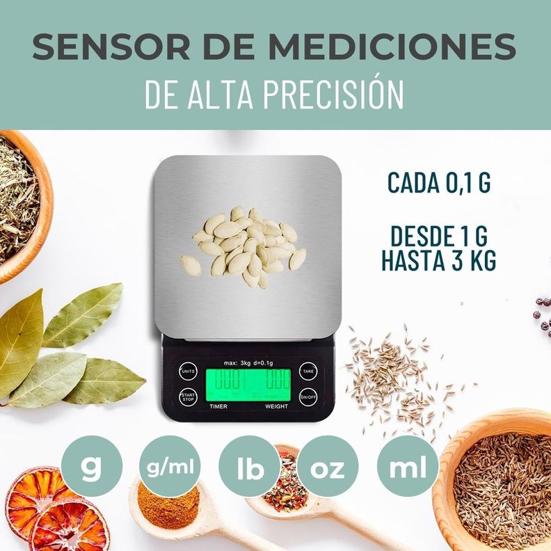 Balanza Pesa Digital Cocina Precision Medicion de 0,1g a 3Kg-1