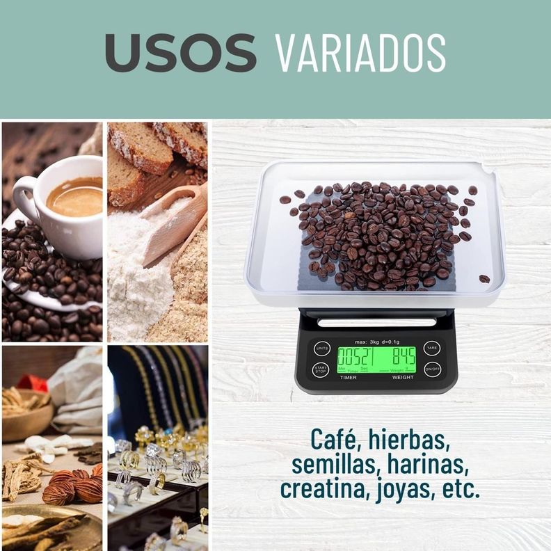 Balanza Pesa Digital Cocina Precision Medicion de 0,1g a 3Kg-6