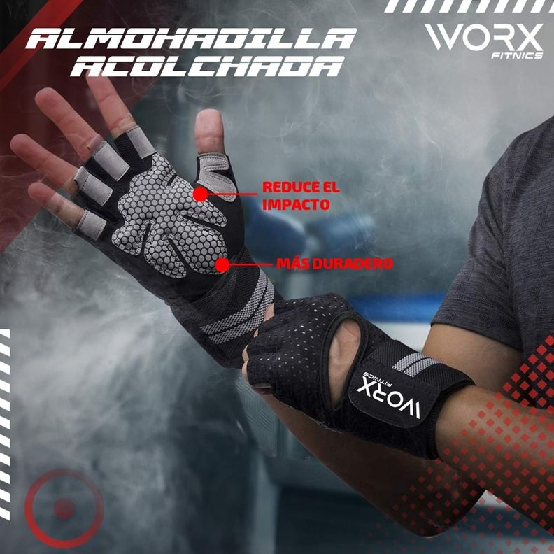 Guantes Entrenamiento Con Muñequera Worx Gimnasio Pesas Gym negro-3