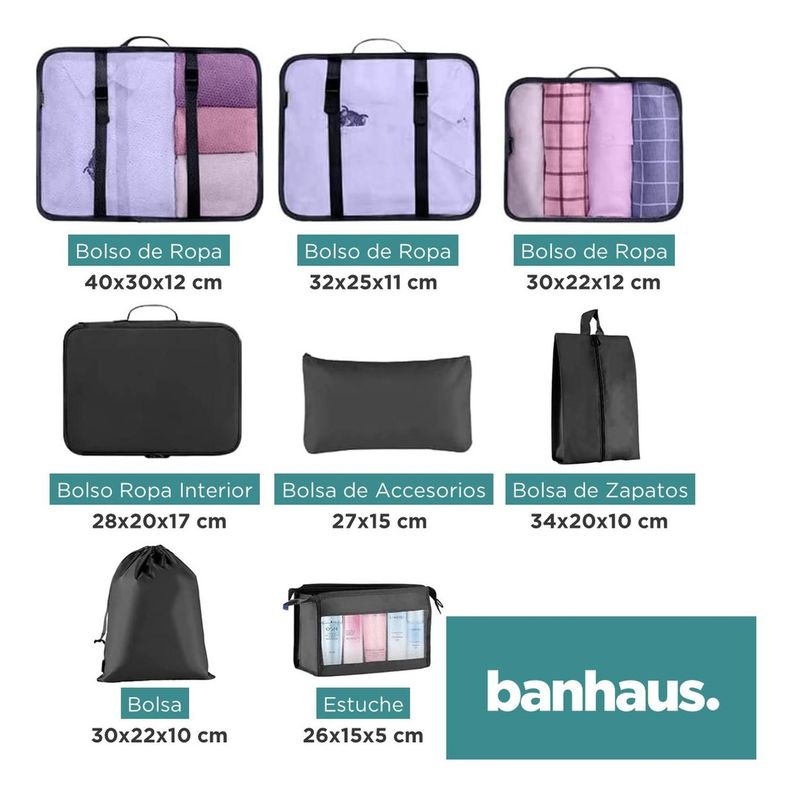Organizador Maleta Set 8 Bolsas Casatua Viaje Equipaje-4