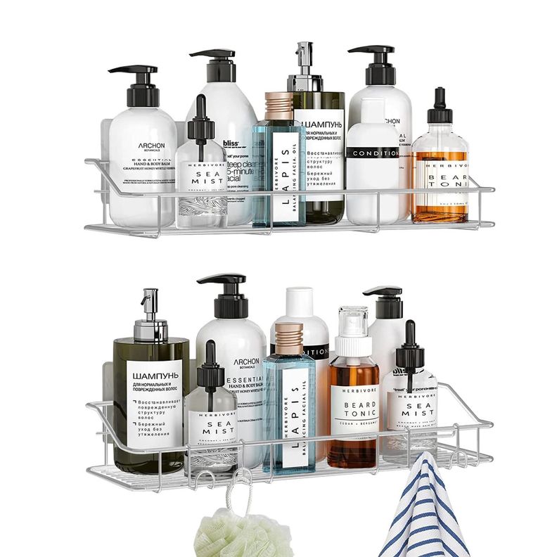 Organizador De Ducha Set X2 Repisa Baño Adhesivo Inoxidable plateado-0