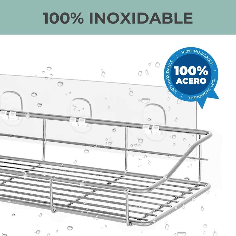 Organizador De Ducha Set X2 Repisa Baño Adhesivo Inoxidable plateado-1