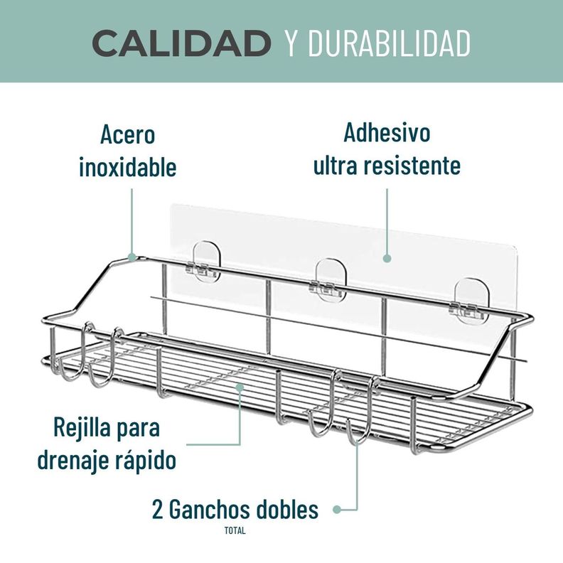 Organizador De Ducha Set X2 Repisa Baño Adhesivo Inoxidable plateado-2