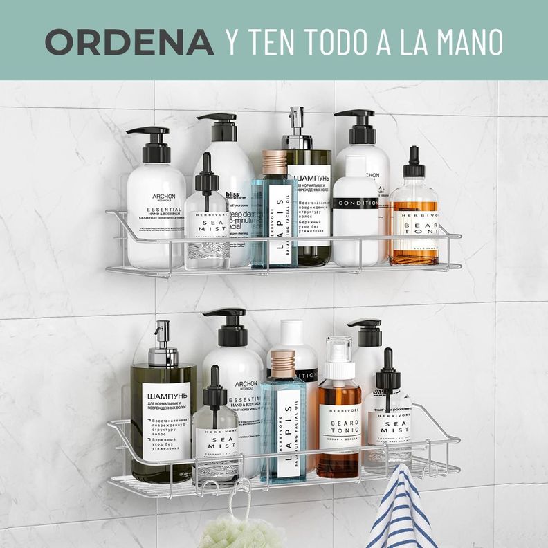 Organizador De Ducha Set X2 Repisa Baño Adhesivo Inoxidable plateado-3