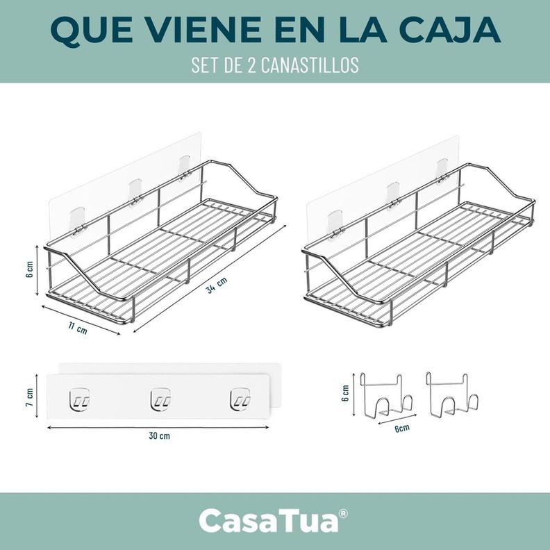 Organizador De Ducha Set X2 Repisa Baño Adhesivo Inoxidable plateado-6