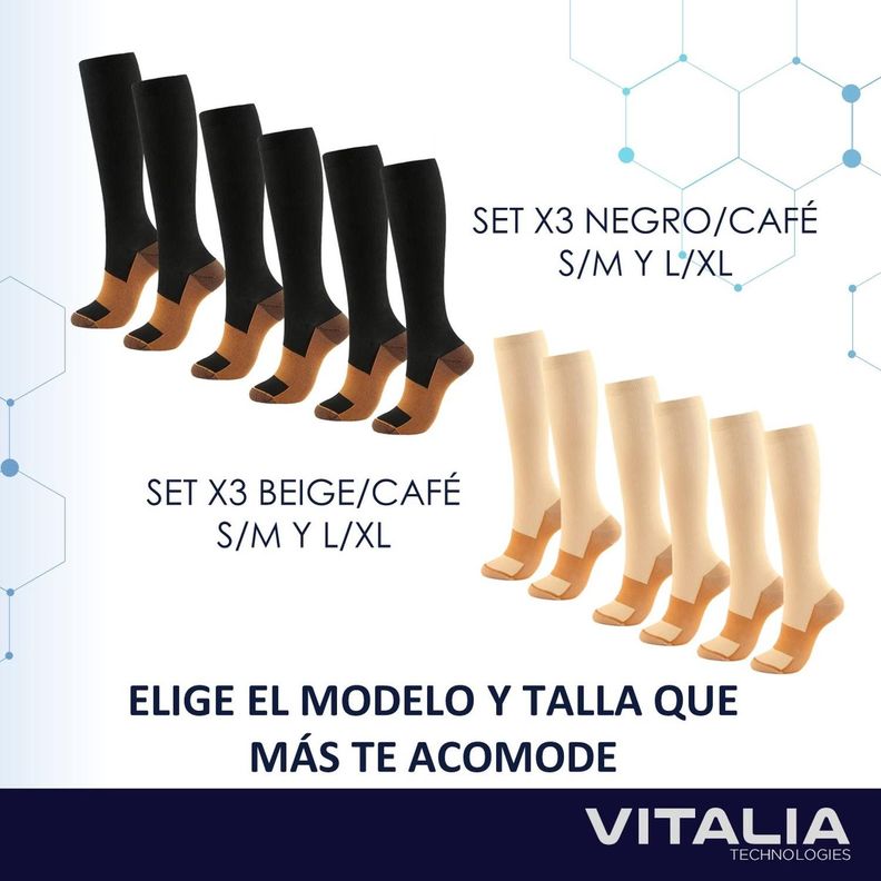 Medias Calcetines de Compresion Cobre Pack 3 Pares Vitalia-7