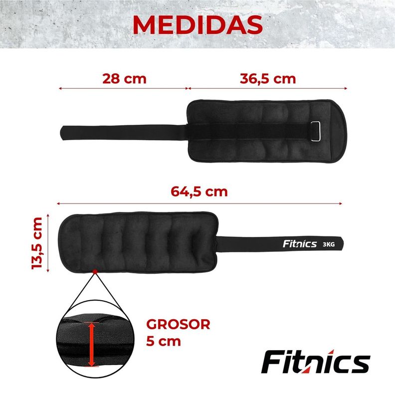 Pesas de Tobillo Muñeca Tobillera Set 2 de 3kg C/U total 6kg negro-3