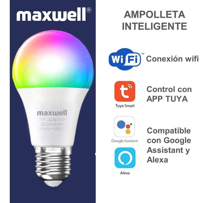 Ampolleta Inteligente LED Maxwell E27 Wifi App Rgb 9 W x1-1