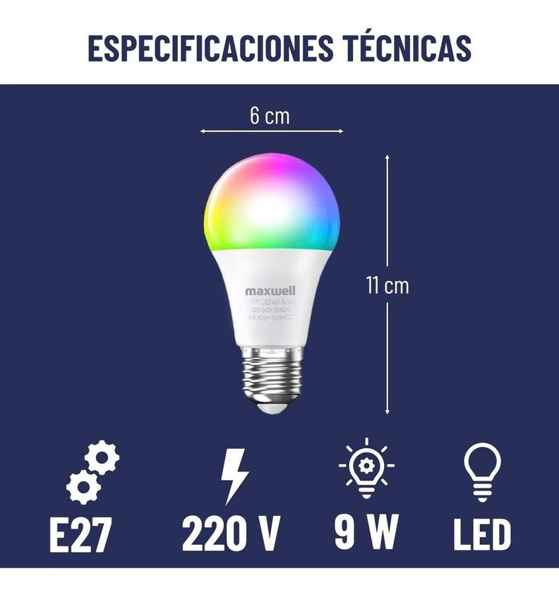 Ampolleta Inteligente LED Maxwell E27 Wifi App Rgb 9 W x1-5