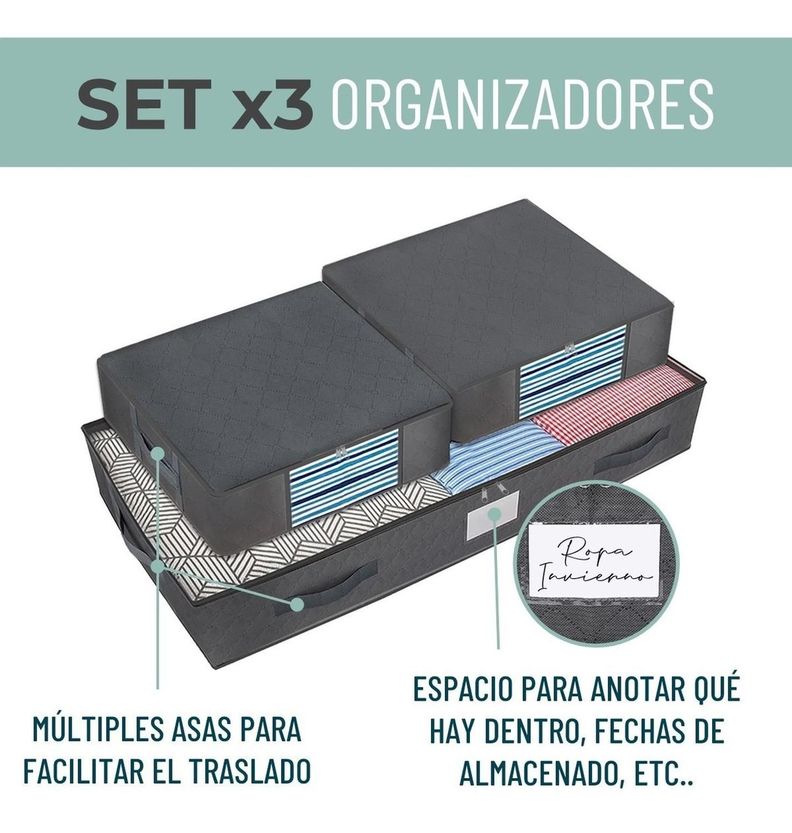 Organizador de Ropa Bajo Cama CasaTua Almacenamiento Set x 3-1