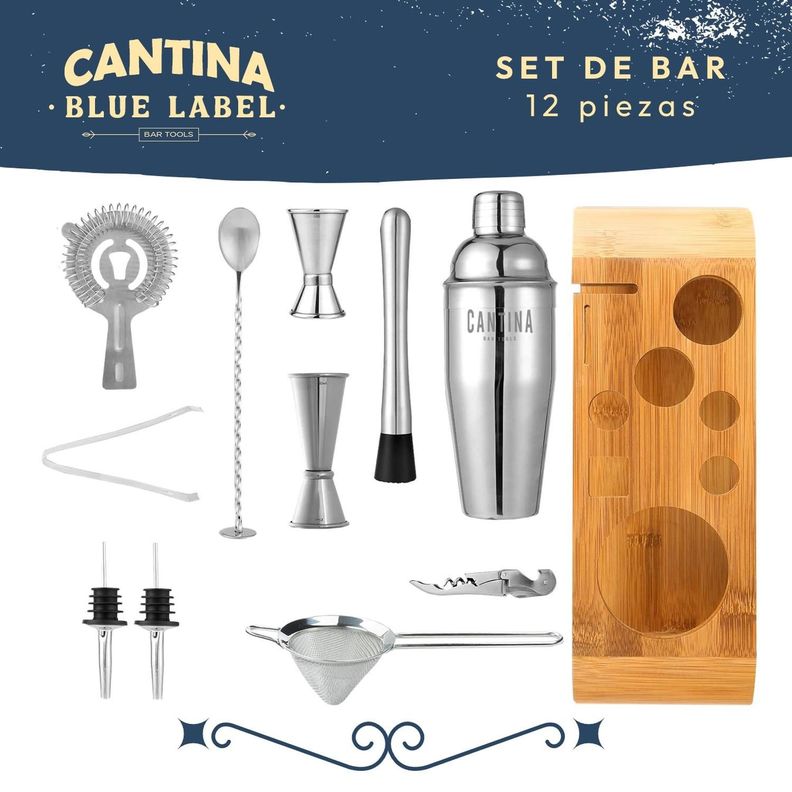 Juego Coctelera Set Utensilios Bar Inoxidable 12 Pzs-1