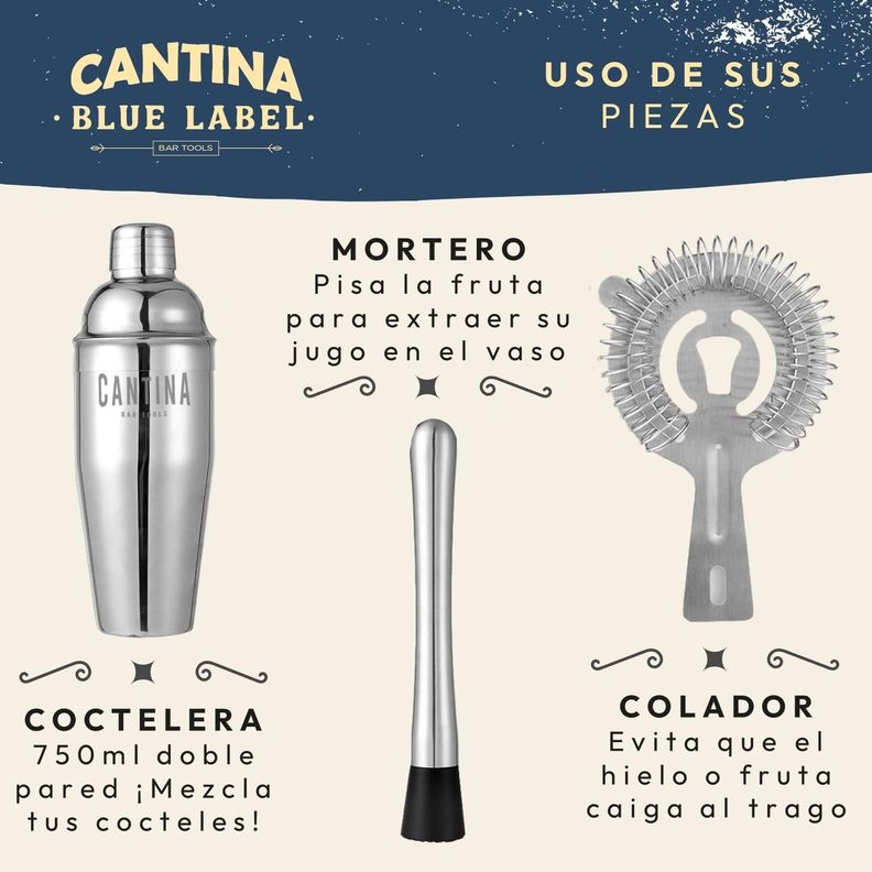 Juego Coctelera Set Utensilios Bar Inoxidable 12 Pzs-3