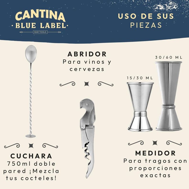 Juego Coctelera Set Utensilios Bar Inoxidable 12 Pzs-4