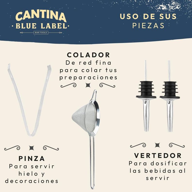Juego Coctelera Set Utensilios Bar Inoxidable 12 Pzs-5