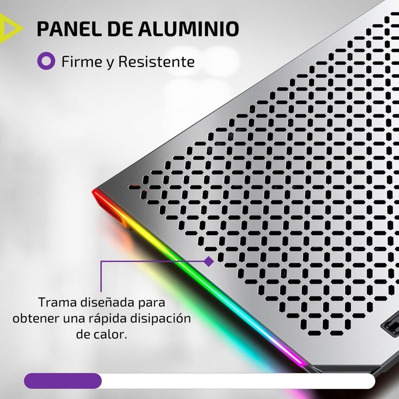 Base Ventilador Notebook Enfriador 6 Fans Aluminio RGB 2 USB-2