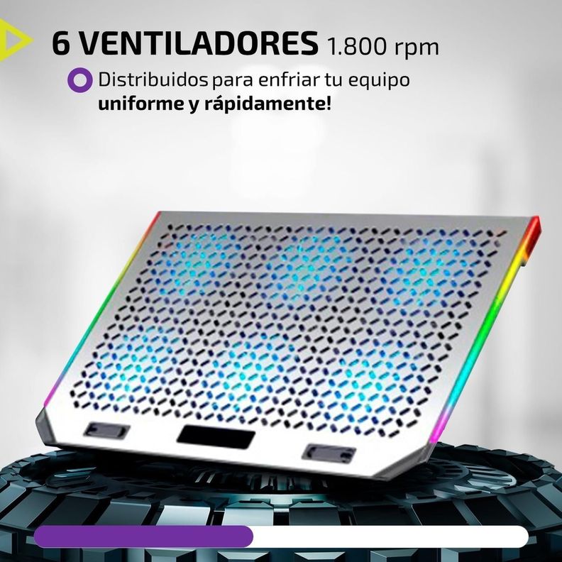 Base Ventilador Notebook Enfriador 6 Fans Aluminio RGB 2 USB-4