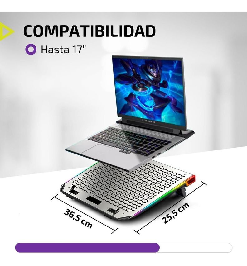 Base Ventilador Notebook Enfriador 6 Fans Aluminio RGB 2 USB-6