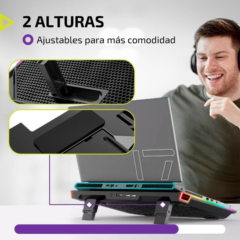 Base Ventilador Notebook Enfriador 6 Fans Aluminio RGB 2 USB-7