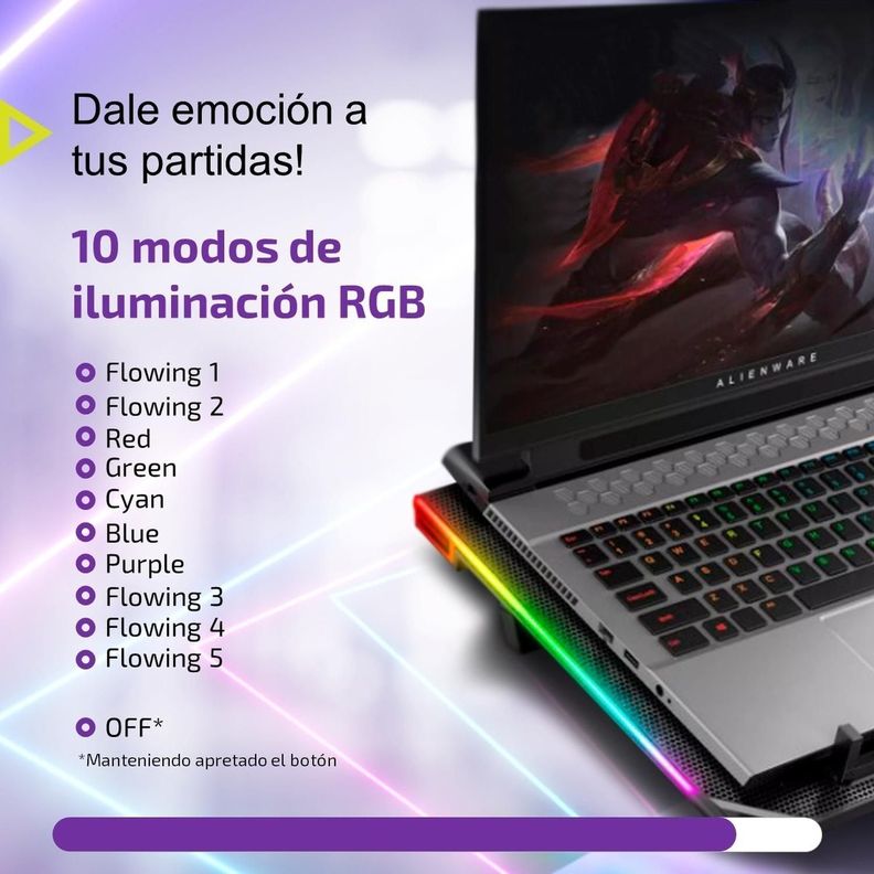 Base Ventilador Notebook Enfriador 6 Fans Aluminio RGB 2 USB-8