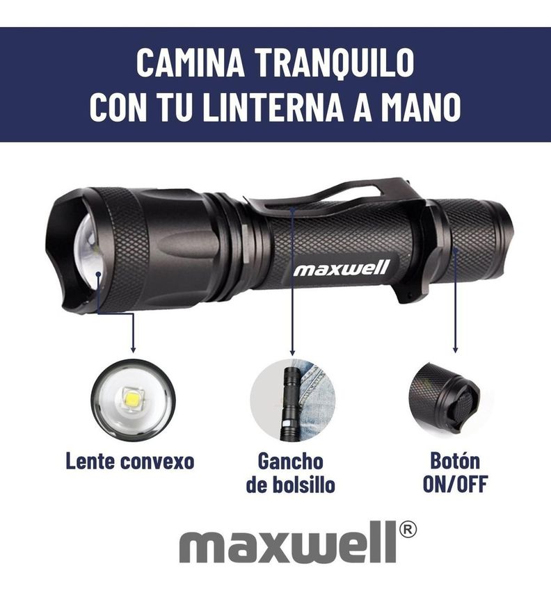 Linterna Led Tactica Maxwell Recargable USB Impermeable-2