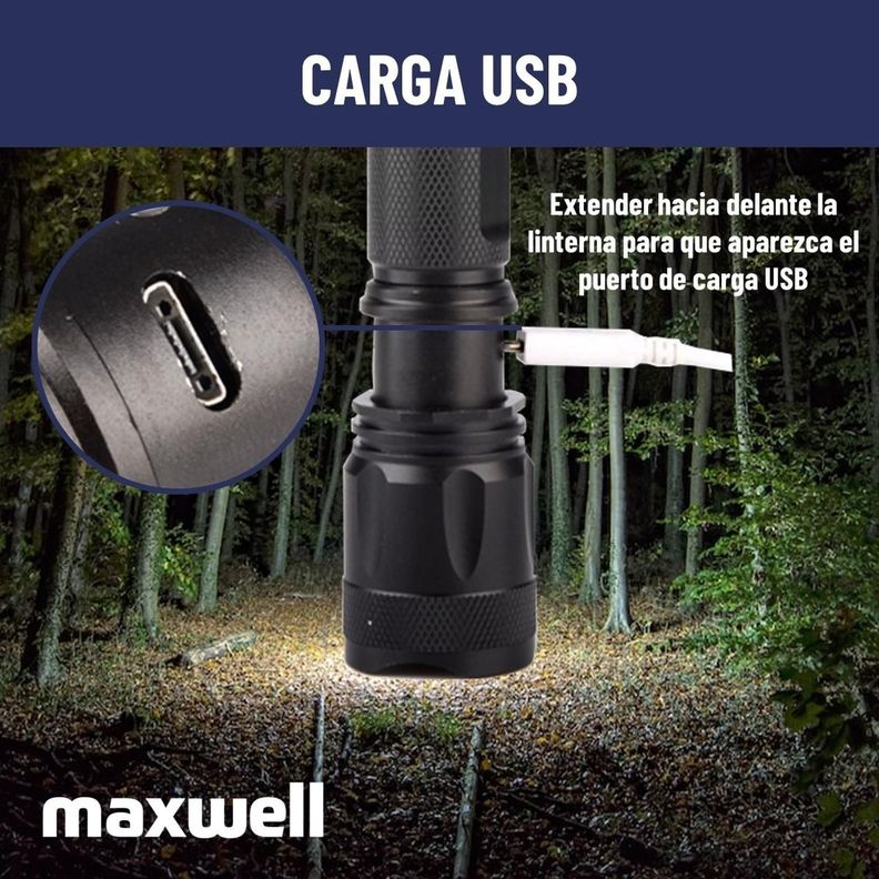 Linterna Led Tactica Maxwell Recargable USB Impermeable-8