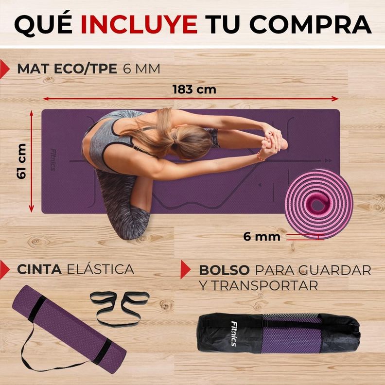 Mat Yoga Colchoneta Eco 6mm Doble Color Guías +bolso +correa-4