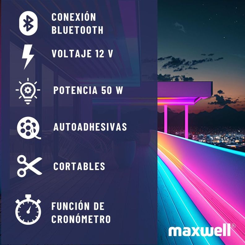 Tira Cinta Luces Led Rgb Bluetooth Maxwell 20 Metros Total-5
